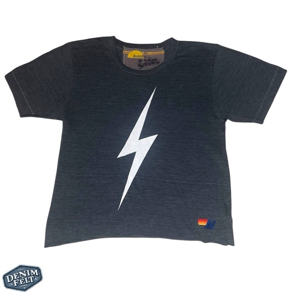 Aviator Nation Women’s Bolt Crop Graphic Tee T-Shirt in Charcoal Beach Travel - Picture 5 of 13